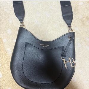 Henri Bendel Black Pebbled Leather Hobo Crossbody Bag HD Charm